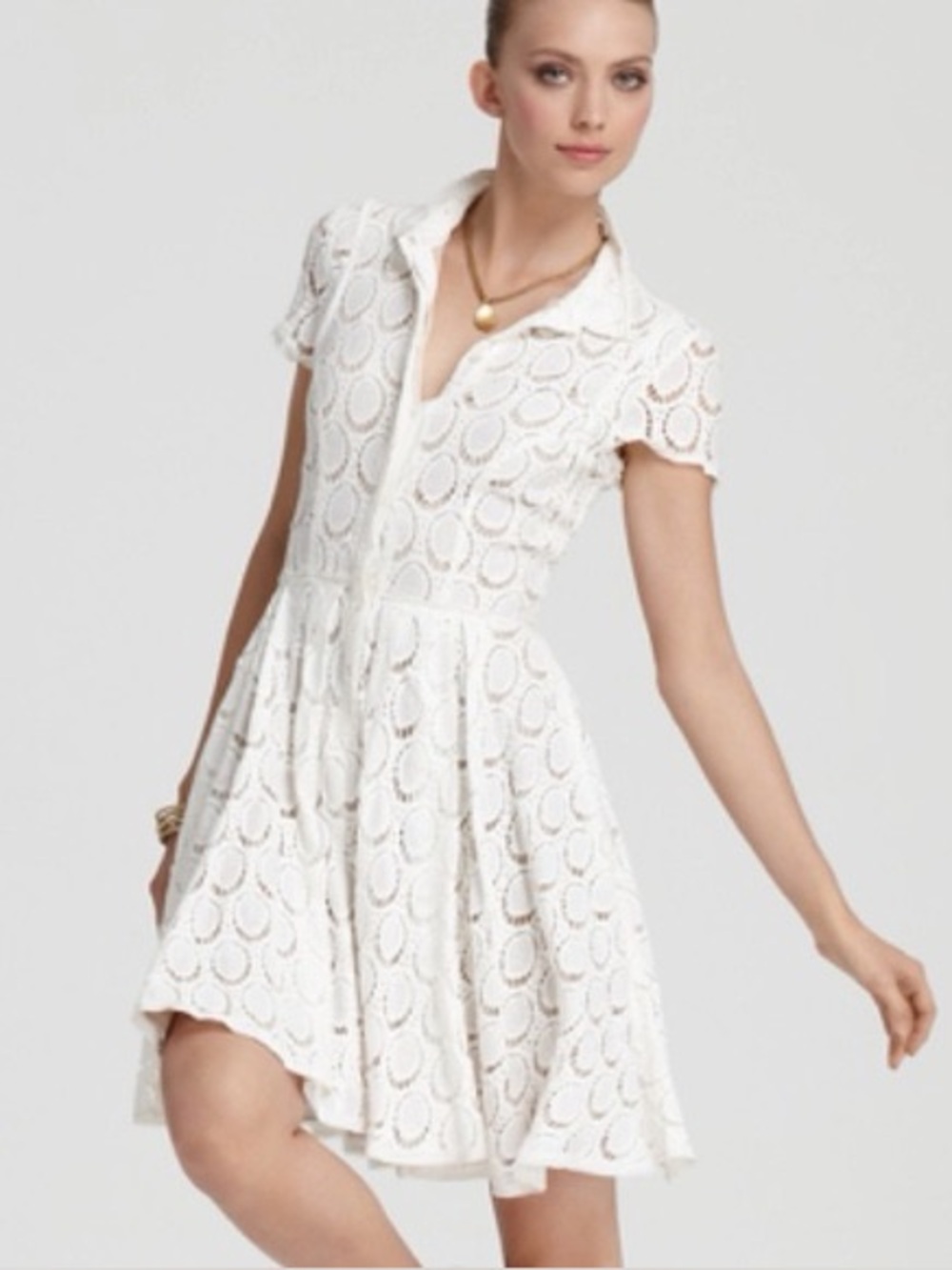 BCBGMaxAzria Cream Eyelet Lace Collared Mini Dress